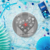 Grijze streep Kustthema Seashell Starfish Heart Papieren Bordje (Feest)