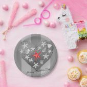 Grijze streep Kustthema Seashell Starfish Heart Papieren Bordje (Feest)