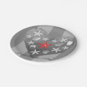 Grijze streep Kustthema Seashell Starfish Heart Papieren Bordje (Gekanteld)