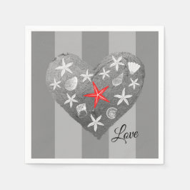 Grijze streep Kustthema Seashell Starfish Heart Servet