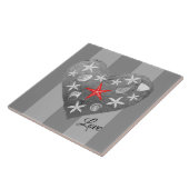 Grijze streep Kustthema Seashell Starfish Heart Tegeltje (Zijkant)