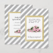 Grijze streep met gouden glitter florale rsvp kaar (Voorkant / Achterkant)