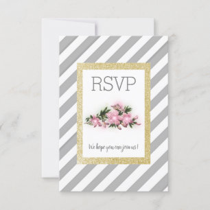 Grijze streep met gouden glitter florale rsvp kaar kaartje