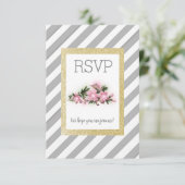 Grijze streep met gouden glitter florale rsvp-kaar RSVP kaartje (Staand voorkant)