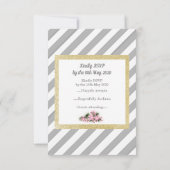Grijze streep met gouden glitter florale rsvp-kaar RSVP kaartje (Achterkant)
