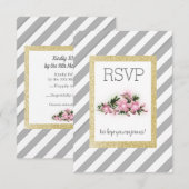 Grijze streep met gouden glitter florale rsvp-kaar RSVP kaartje (Voorkant / Achterkant)