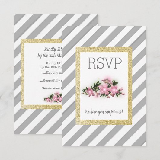 Grijze streep met gouden glitter florale rsvp-kaar RSVP kaartje (Voorkant / Achterkant)
