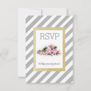 Grijze streep met gouden glitter florale rsvp-kaar RSVP kaartje