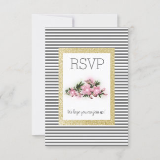 Grijze streep met gouden glitter florale rsvp-kaar RSVP kaartje
