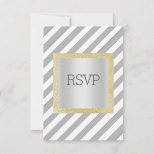 Grijze streep met gouden glitter rsvp reactiekaart kaartje