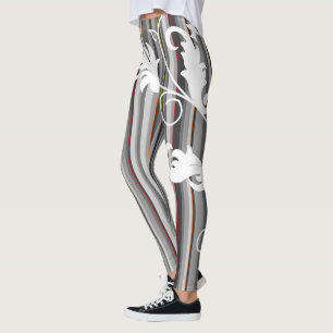 Grijze streep met wit bloemmotief leggings