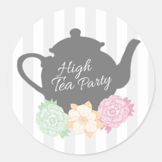 Grijze Streep & Theepot High Tea Sticker (Voorkant)