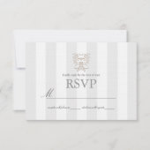 Grijze Strepen & Bruin Damast Wedding RSVP (Voorkant)