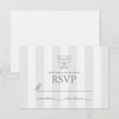 Grijze Strepen & Bruin Damast Wedding RSVP (Voorkant / Achterkant)