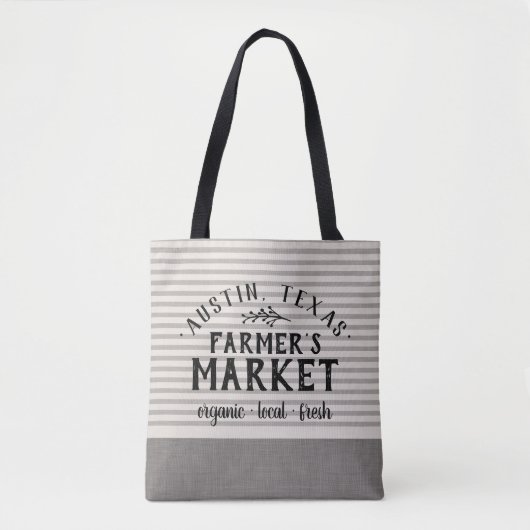 Grijze Strepen Custom Farmer's Market Tote Bag (Voorkant)