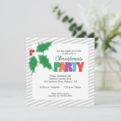 Grijze strepen, Groen Holly Kerstfeest Kaart (Staand voorkant)
