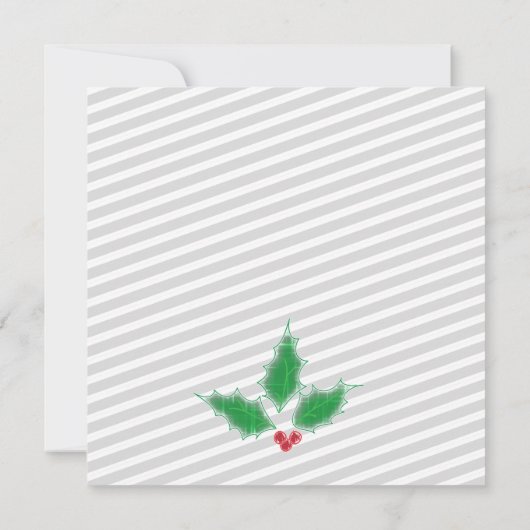 Grijze strepen, Groen Holly Kerstfeest Kaart (Achterkant)