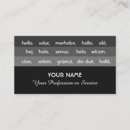 Grijze strepen internationale talen hallo visitekaartje
