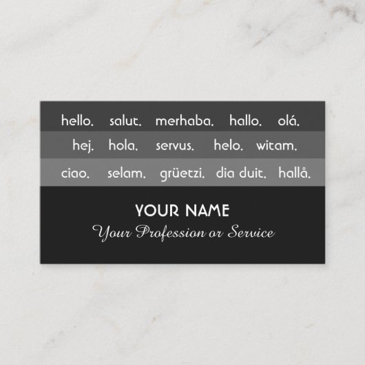 Grijze strepen internationale talen hallo visitekaartje (Voorkant)