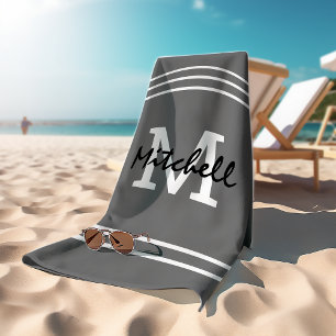 Grijze strepen mannelijk monogram strandlaken