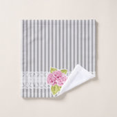 GRIJZE STREPEN MET ROZE BLOEMEN BAD HANDDOEK (Wasdoekje)