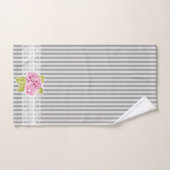 GRIJZE STREPEN MET ROZE BLOEMEN BAD HANDDOEK (Handdoek)