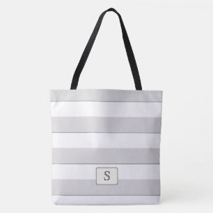 Grijze strepen op elk aangepast kleurenmonogram tote bag