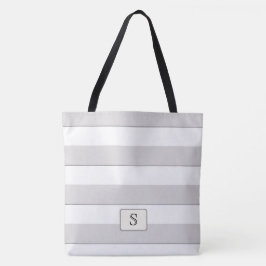 Grijze Strepen op elke kleur Custom Monogram Tote Bag