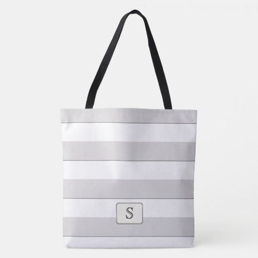 Grijze Strepen op elke kleur Custom Monogram Tote Bag (Voorkant)
