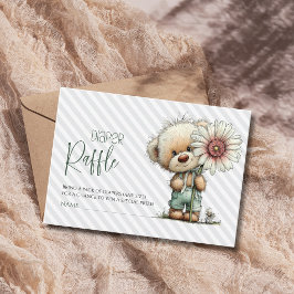 Grijze Strepen Teddy Daisy Baby Shower Luier Raffl Informatiekaartje