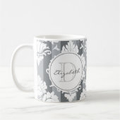 Grijze Stripe Damask Monogrammed Mok (Links)