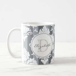 Grijze Stripe Damask Monogrammed Mok