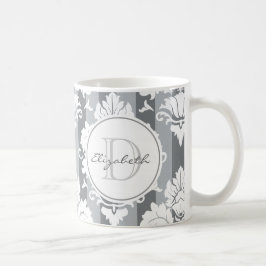 Grijze Stripe Damask Monogrammed Mok