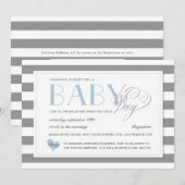 Grijze Stripe Light Blue Boy Virtual Baby shower Kaart (Voorkant / Achterkant)