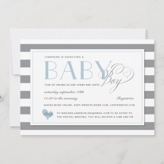 Grijze Stripe Light Boy Baby shower per post Kaart (Voorkant)