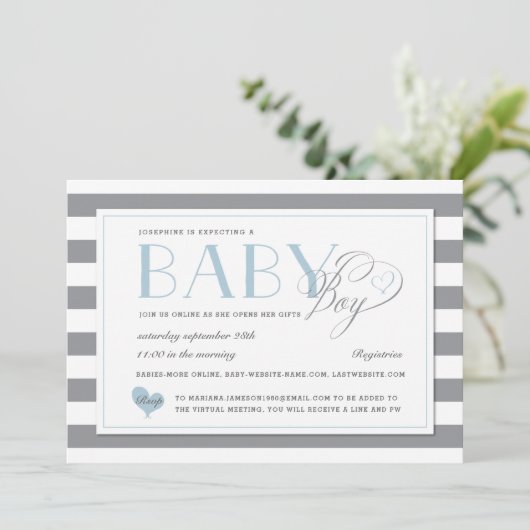 Grijze Stripe Light Boy Baby shower per post Kaart (Staand voorkant)