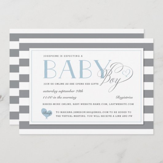 Grijze Stripe Light Boy Baby shower per post Kaart (Voorkant / Achterkant)