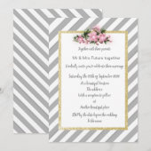 Grijze Stripe roze bloem nodigt nieuw goud uit Kaart (Voorkant / Achterkant)