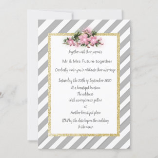 Grijze Stripe roze bloem nodigt nieuw goud uit Kaart