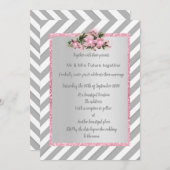 Grijze Stripe roze bloemuitnodiging nieuwe bruilof Kaart (Voorkant / Achterkant)
