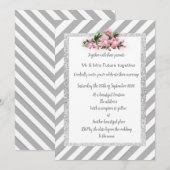 Grijze Stripe roze bloemuitnodiging nieuwe bruilof Kaart (Voorkant / Achterkant)