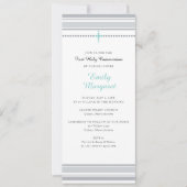 Grijze stripes Blauwgroen Kruis Eerste Heilige Com Kaart (Voorkant)