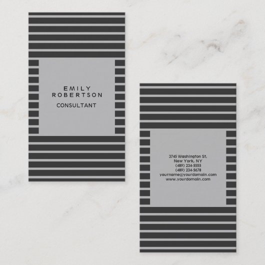 Grijze Stripped Minimalistisch modern platte creat Visitekaartje (Voorkant / Achterkant)