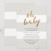 Grijze strips Confetti Oh Baby shower uitnodiging (Voorkant / Achterkant)