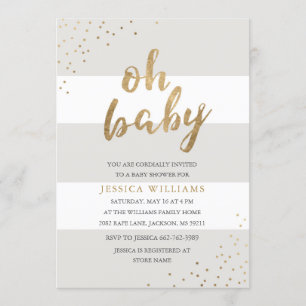 Grijze strips Confetti Oh Baby shower uitnodiging