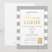 Grijze strips - Goud Housewarming Party Kaart (Voorkant / Achterkant)