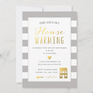 Grijze strips - Goud Housewarming Party Kaart