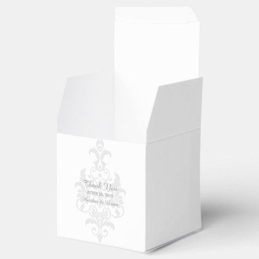 Grijze subtiele Damask Favor Boxes Bedankdoosjes (Geopend)