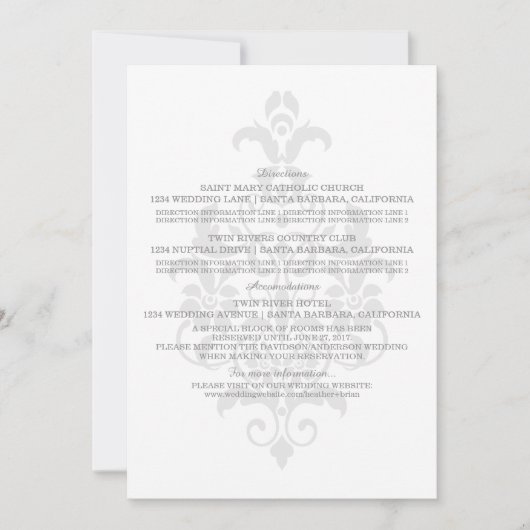 Grijze Subtle Damask Informatiekaart Kaart (Voorkant)