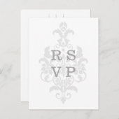 Grijze subtle Damask Wedding RSVP Briefkaart (Voorkant / Achterkant)